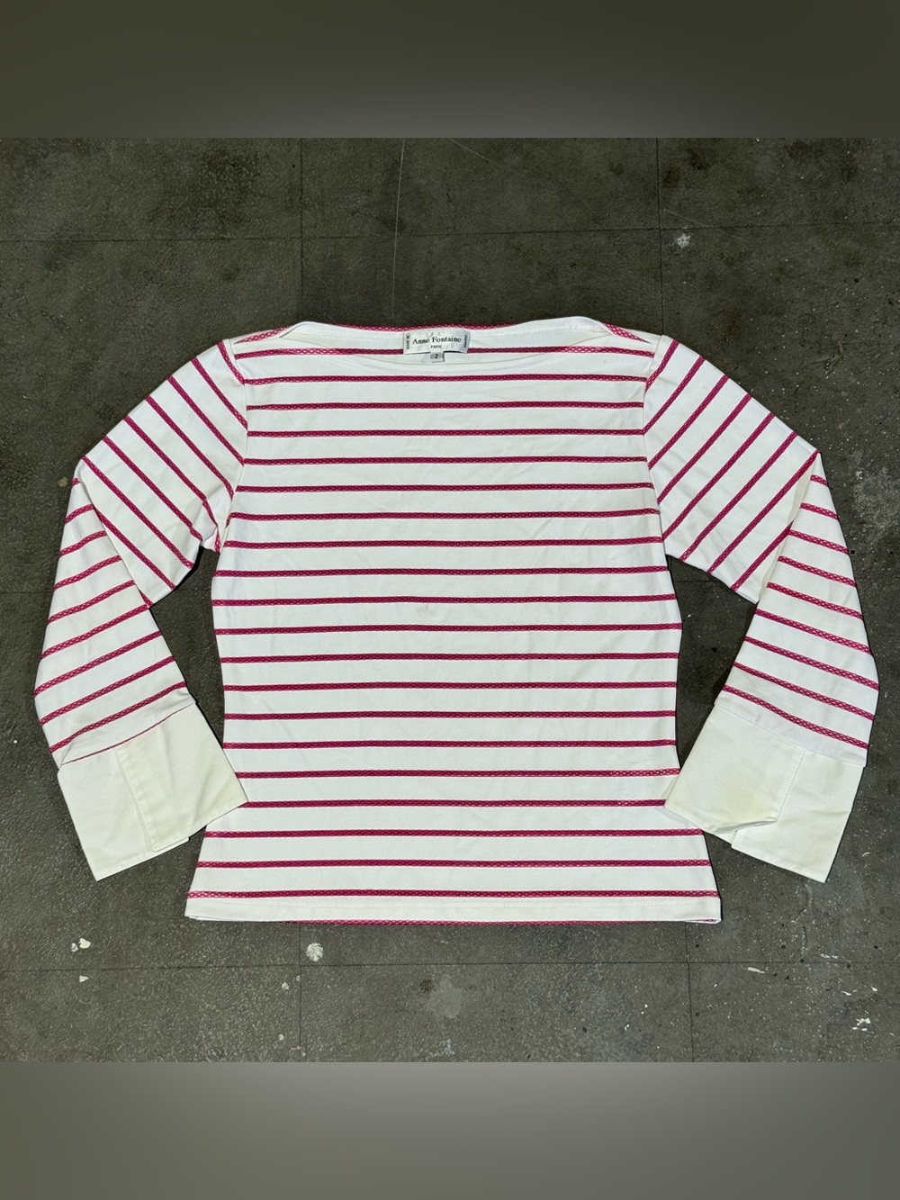 Vintage Anne Fontaine Paris Shirt Size 2 Small White Striped Cuffed Stretch Top